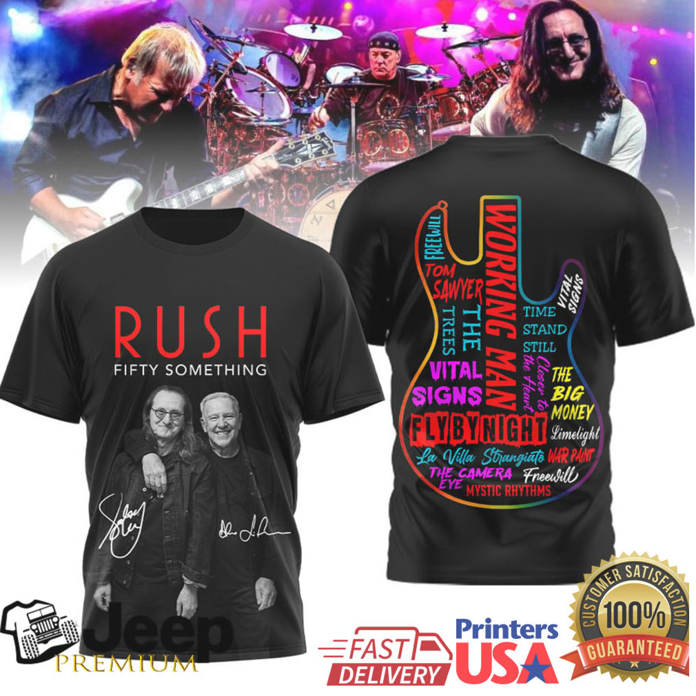 Rush Fifty Something Anniversary Band Members Signature Guitar Shirt Rush Fifty Something Anniversary Band Members Signature Guitar Shirt