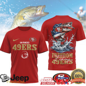 San Francisco 49ers Freedom Fishing Bass American Flag T Shirt