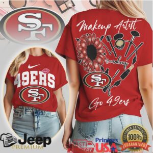 San Francisco 49ers Makeup Artist Sunflower Women’s Game Day T Shirt San Francisco 49ers Makeup Artist Sunflower Women’s Game Day T Shirt