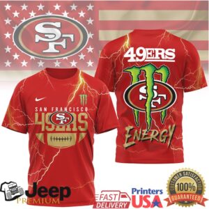 San Francisco 49ers Monster Energy 3D Lightning Football T Shirt