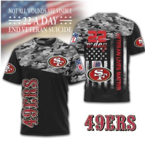 San Francisco 49ers NFL Veteran Awareness Camo Shirt End Veteran Suicide 22 A Day