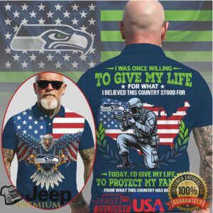 Seattle Seahawks Patriotic Eagle “Protect My Family” Custom Polo Seattle Seahawks Patriotic Eagle “Protect My Family” Custom Polo