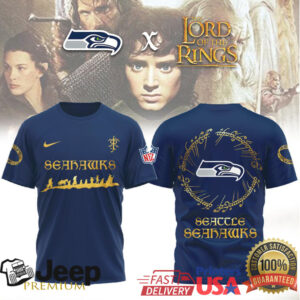 Seattle Seahawks x Lord of the Rings Middle Earth Map Style T Shirt