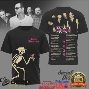 Social Distortion 2026 World Tour Skeleton Martini T Shirt Social Distortion 2026 World Tour Skeleton Martini T Shirt