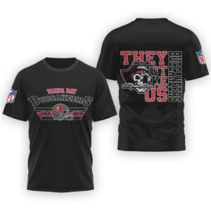 Tampa Bay Buccaneers “They Not Like Us” Black Tee Distressed Helmet Design