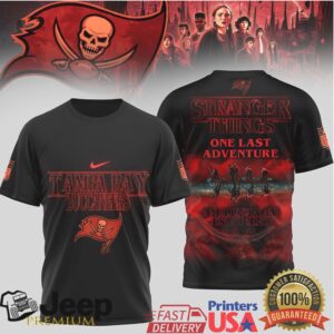 Tampa Bay Buccaneers x Stranger Things One Last Adventure Black T Shirt Tampa Bay Buccaneers x Stranger Things One Last Adventure Black T Shirt