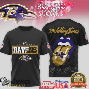 The Rolling Stones x Baltimore Ravens NFL Tongue Logo T Shirt The Rolling Stones x Baltimore Ravens NFL Tongue Logo T Shirt