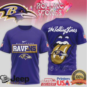 The Rolling Stones x Baltimore Ravens NFL Tongue Logo T Shirt