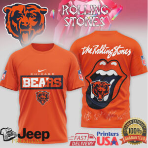 The Rolling Stones x Chicago Bears NFL Tongue Logo T Shirt