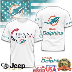 Turning Point USA Miami Dolphins Freedom T Shirt Patriotic NFL Fan Gear