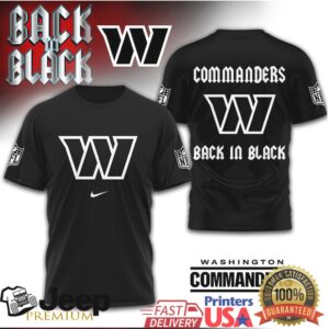 Washington Commanders “Back in Black” Bold Logo Black T Shirt Washington Commanders “Back in Black” Bold Logo Black T Shirt