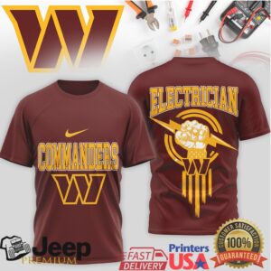 Washington Commanders Electrician T Shirt Burgundy & Gold Trades Gear Washington Commanders Electrician T Shirt Burgundy & Gold Trades Gear