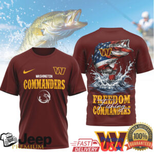 Washington Commanders Freedom Fishing Bass USA Flag Graphic T Shirt