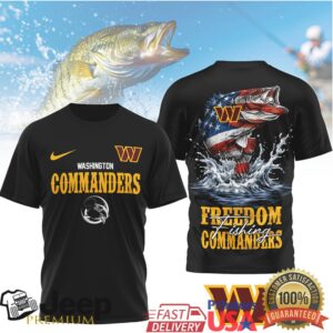 Washington Commanders Freedom Fishing Bass USA Flag Graphic T Shirt