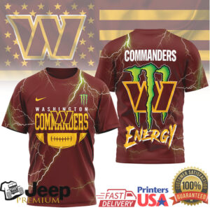 Washington Commanders Monster Energy 3D Lightning Sport Fans T Shirt