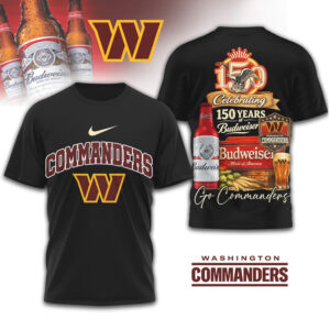 Washington Commanders x Budweiser 150 Years Anniversary Beer & Football Tee Washington Commanders x Budweiser 150 Years Anniversary Beer & Football Tee