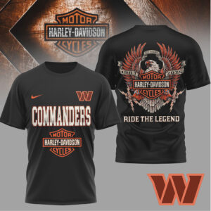 Washington Commanders x Harley Davidson Ride The Legend Black T Shirt Washington Commanders x Harley Davidson Ride The Legend Black T Shirt