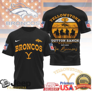 Yellowstone Dutton Ranch Denver Broncos Western Style NFL T Shirt