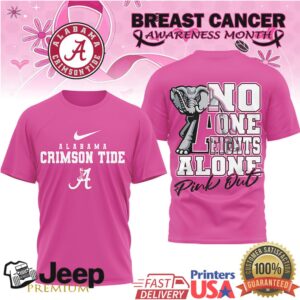 Alabama Crimson Tide No One Fights Alone Breast Cancer Awareness Pink Out T Shirt
