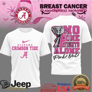Alabama Crimson Tide No One Fights Alone Breast Cancer Awareness Pink Out T Shirt