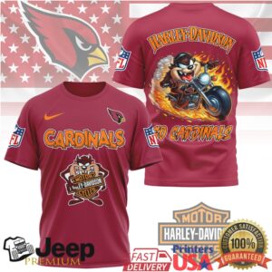 Arizona Cardinals x Harley Davidson Taz Biker Flame NFL Sportswear T Shirt