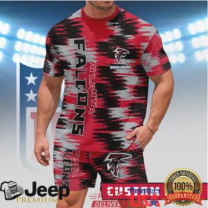 Atlanta Falcons Custom Name Personalized T Shirt & Shorts Set Red & Black Abstract Design Atlanta Falcons Custom Name Personalized T Shirt & Shorts Set Red & Black Abstract Design