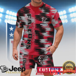 Atlanta Falcons Custom Name Personalized T Shirt & Shorts Set Red & Black Abstract Design