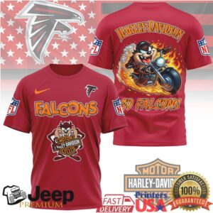 Atlanta Falcons x Harley Davidson Taz Motorcycle Flame NFL Custom T Shirt