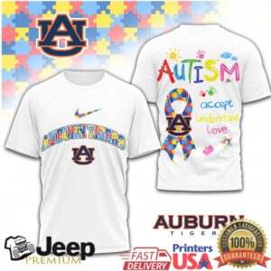 Auburn Tigers Autism Awareness T Shirt Accept Understand Love Puzzle Ribbon