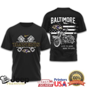 Baltimore Ravens Biker T Shirt Motorcycle Pistons Ride To Live Graphic