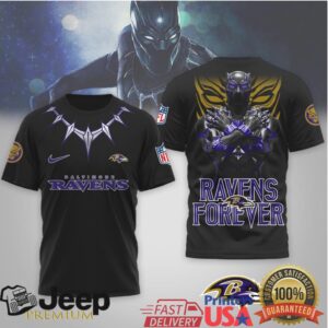 Baltimore Ravens Black Panther Forever NFL Tribute 3D All Over Print T Shirt Baltimore Ravens Black Panther Forever NFL Tribute 3D All Over Print T Shirt