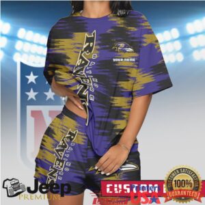 Baltimore Ravens Custom Name Personalized Apparel Purple & Gold Glitch Graphic Set