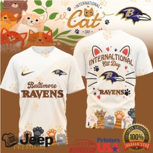Baltimore Ravens International Cat Day Paw Print Graphic T Shirt