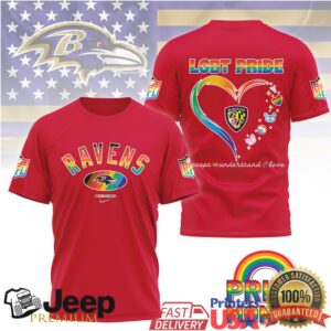 Baltimore Ravens LGBT Pride Month Rainbow Heart T Shirt Baltimore Ravens LGBT Pride Month Rainbow Heart T Shirt