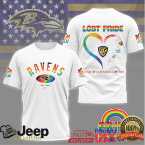 Baltimore Ravens LGBT Pride Month Rainbow Heart T Shirt