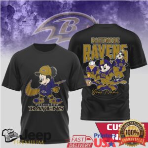 Baltimore Ravens Mickey Mouse & Friends Custom Name Football T Shirt