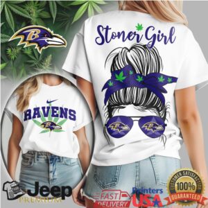 Baltimore Ravens Stoner Girl Messy Bun Sunglasses T Shirt