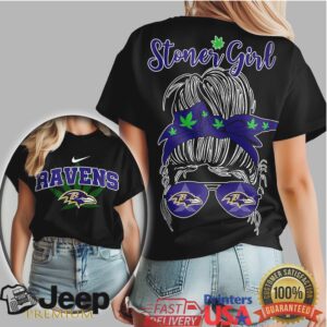 Baltimore Ravens Stoner Girl Messy Bun Sunglasses T Shirt