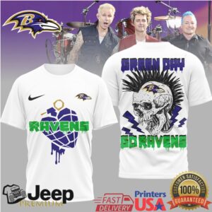 Baltimore Ravens x Green Day American Idiot Skull Punk Rock NFL Shirt