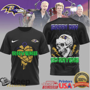 Baltimore Ravens x Green Day American Idiot Skull Punk Rock NFL Shirt