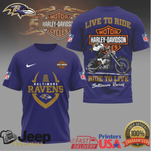 Baltimore Ravens x Harley Davidson “Live to Ride” NFL Biker T Shirt