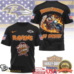 Baltimore Ravens x Harley Davidson Taz Biker Flame NFL Fusion T Shirt