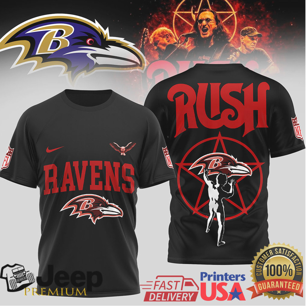 Baltimore Ravens x Rush Band Starman Mashup Graphic T Shirt Baltimore Ravens x Rush Band Starman Mashup Graphic T Shirt