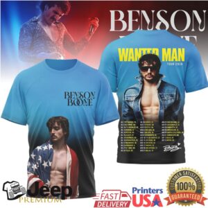 Benson Boone Wanted Man Tour 2024 American Flag Graphic T shirt Benson Boone Wanted Man Tour 2024 American Flag Graphic T shirt