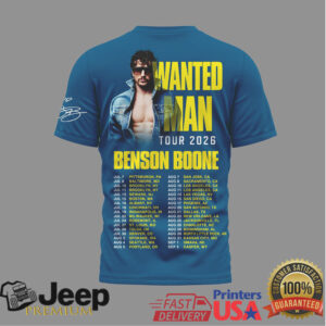 Benson Boone Wanted Man Tour 2026 Blue T Shirt Official Concert Merchandise