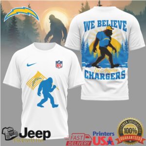 Bigfoot We Believe Los Angeles Chargers Forest Graphic T Shirt