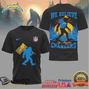 Bigfoot We Believe Los Angeles Chargers Forest Graphic T Shirt