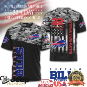 Buffalo Bills NFL Veteran Suicide Awareness 22 A Day Camo Graphic T Shirt Buffalo Bills NFL Veteran Suicide Awareness 22 A Day Camo Graphic T Shirt