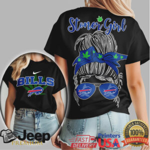 Buffalo Bills Stoner Girl Messy Bun Cannabis Leaf T Shirt Buffalo Bills Stoner Girl Messy Bun Cannabis Leaf T Shirt