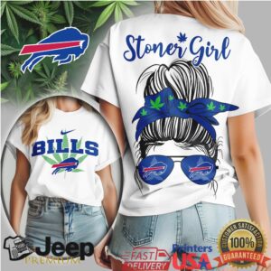 Buffalo Bills Stoner Girl Messy Bun Cannabis Leaf T Shirt
